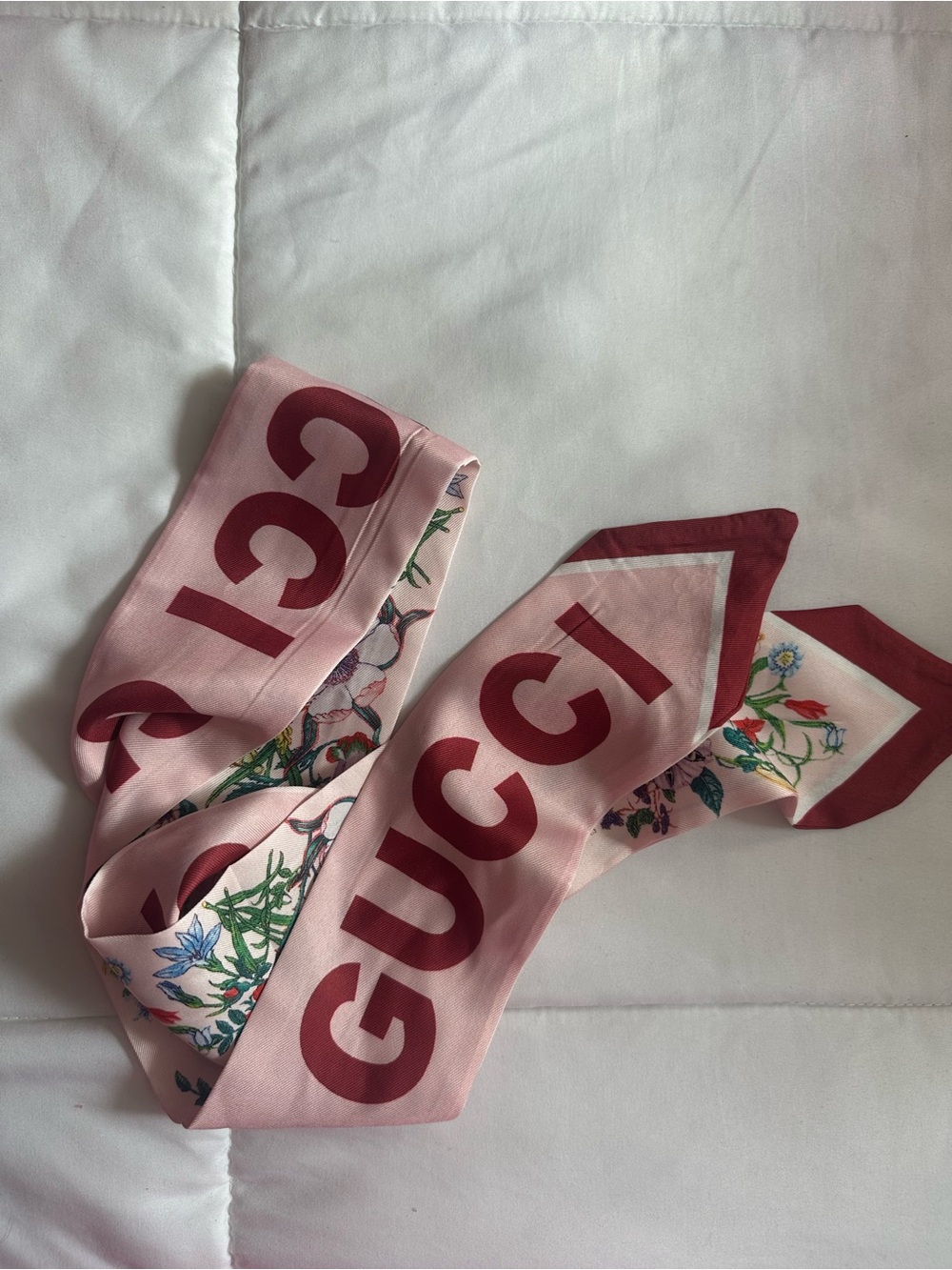 Pink floral pattern bag scarf